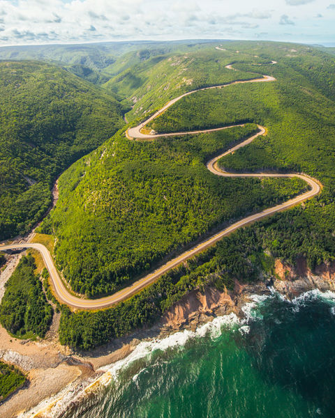 Aerial view of the Cabot Trail along the McKenzie Mountain.