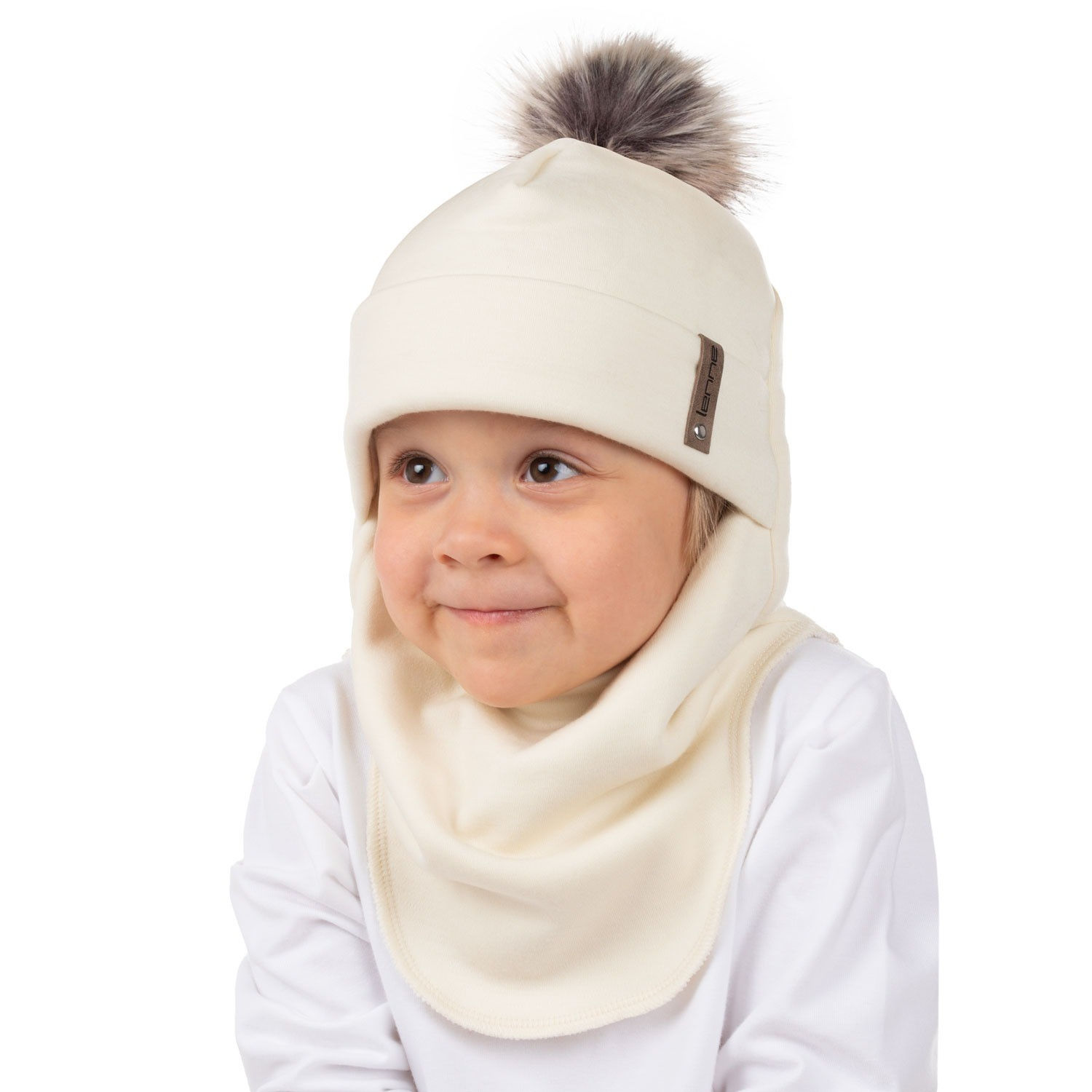 Witte balaclava van merinowol met pompon