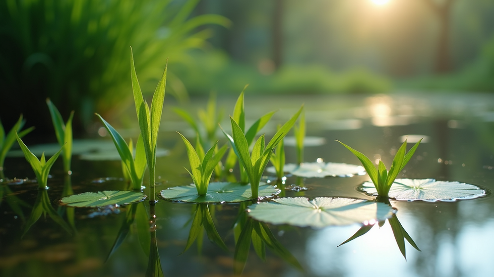Close-up view of aquatic plants growing in a clear pond