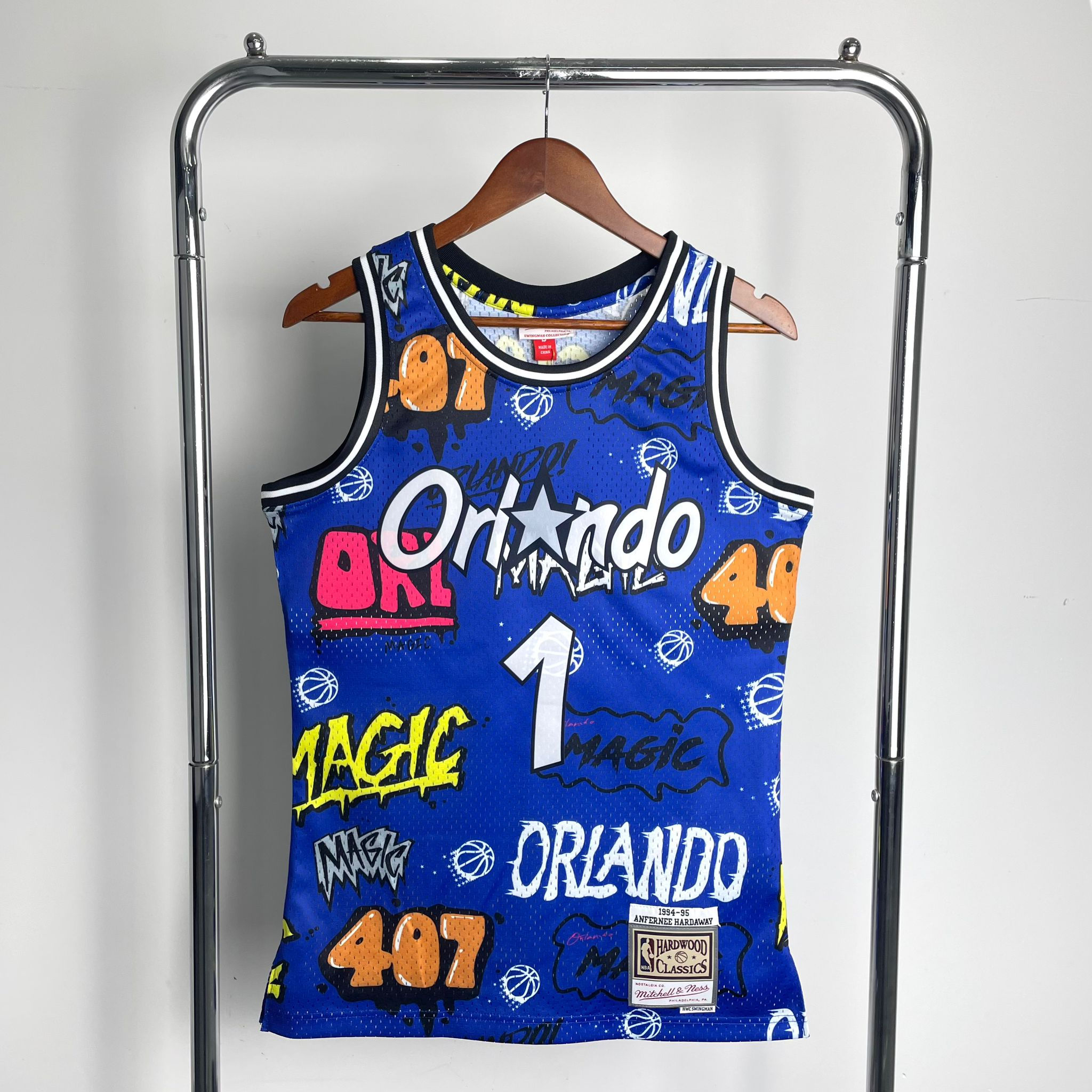 Camiseta Orlando Magic #1 Penny Hardaway – Edición Hardwood Classics Graffiti