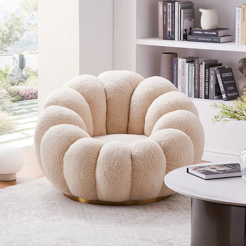 white boucle swivel accent chair