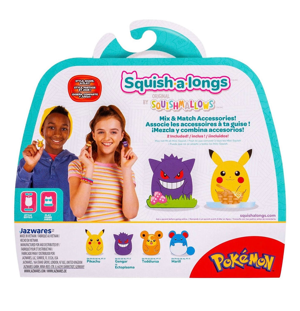 Thumbnail: Pokemon Squishalong 4 Pack Including Gengar, Pikachu, Marill, & Teddiursa
