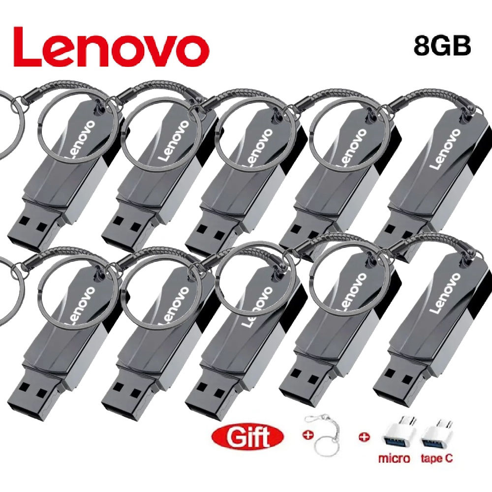 Lenovo Black 8GB 3.0 USB Flash Drive With Micro USB & Type C Adaptors X10 PACK