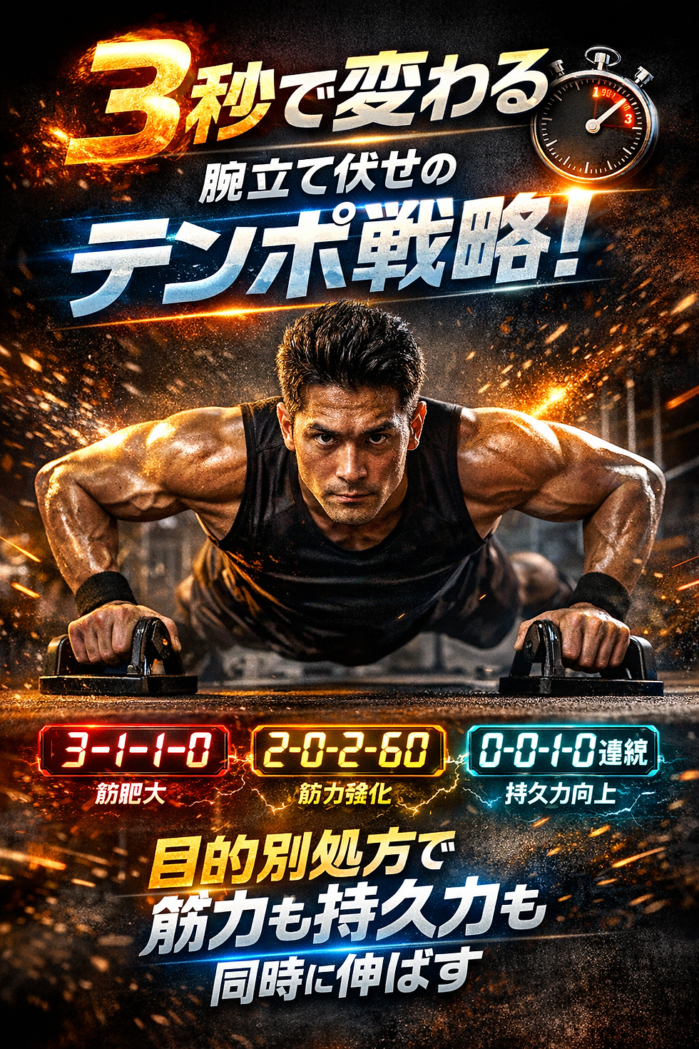 3秒で変わる腕立て伏せのテンポ戦略!目的別処方で筋力も持久力も同時に伸ばす