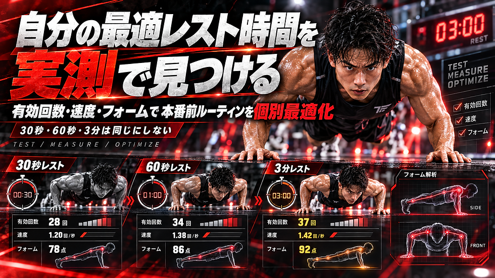 腕立て伏せ競技で有効回数・速度・フォームを測定し最適なレスト時間を見つける実践テスト図解