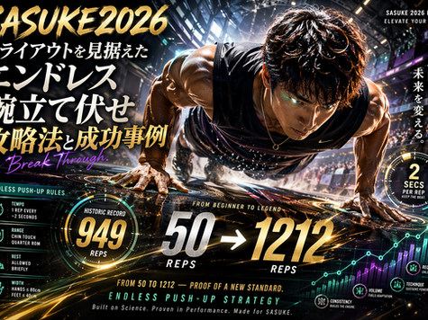 SASUKE2026  第44回大会トライアウトを見据えたエンドレス腕立て伏せ攻略法🦾2秒ペースの専門練習と劇的ビフォーアフターのパーソナルトレーニング成功事例