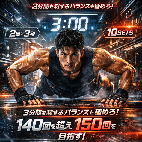 究極クラスターセット法3 MINUTES PUSH UP筋力トレーニング連続回数と休憩時間