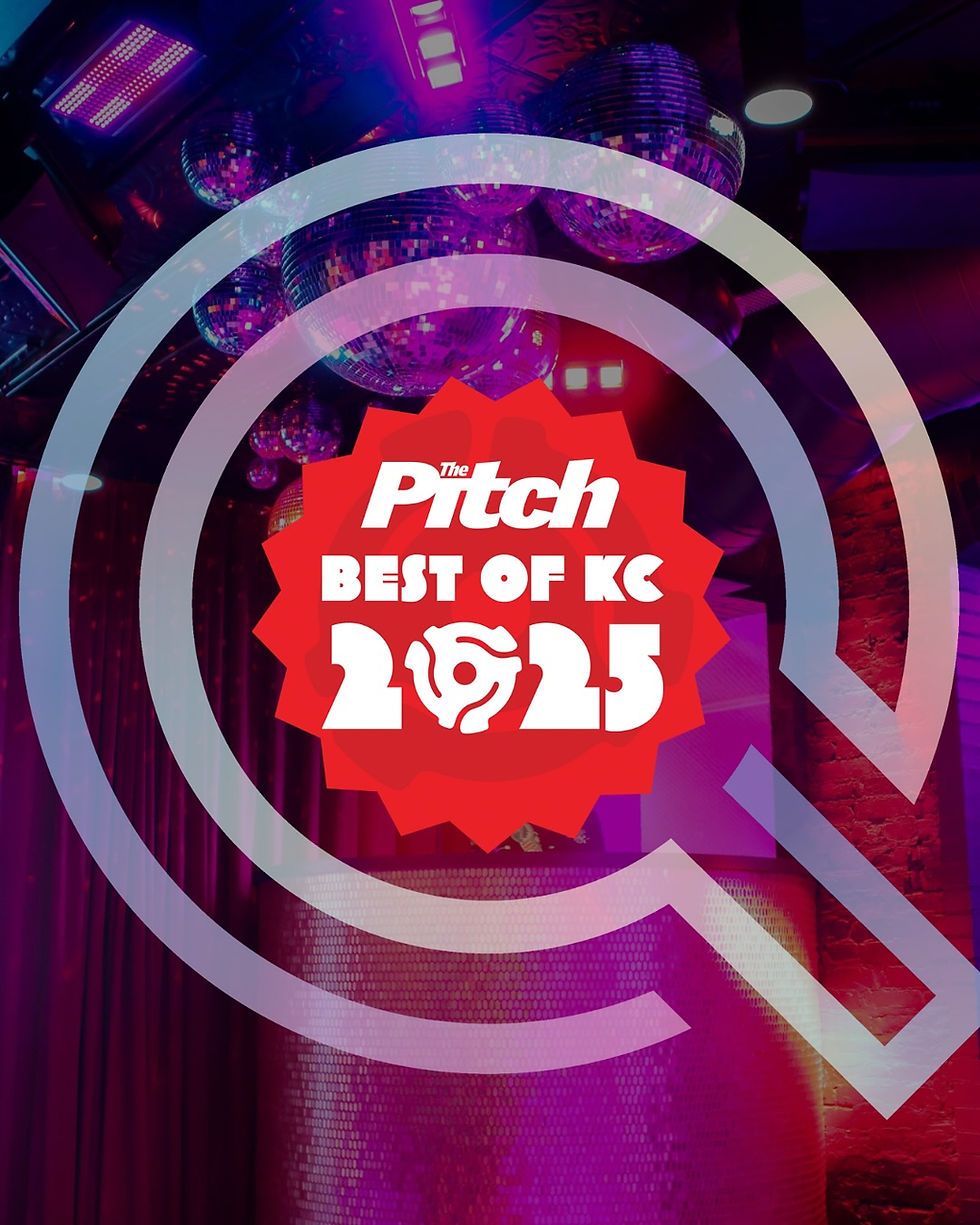 Disco balls and purple lights in a club. Red and white "The Pitch Best of KC 2023" badge in foreground. Vibrant and festive mood.