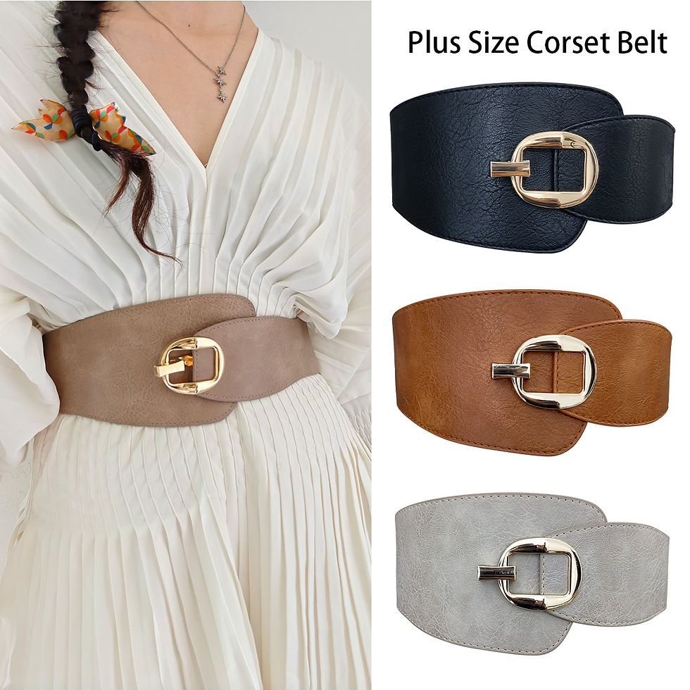 Model wearing belt with split screen of 3 belts, 1 black, 1 brown and 1 gray