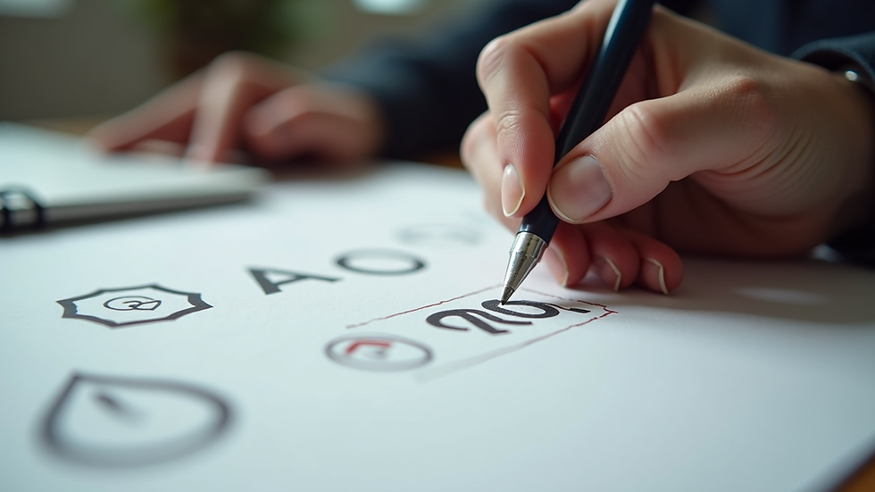 Eye-level view of a designer sketching logo ideas on paper