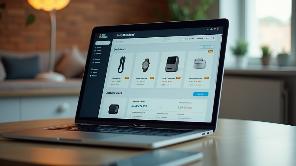 Eye-level view of a laptop displaying an online store dashboard