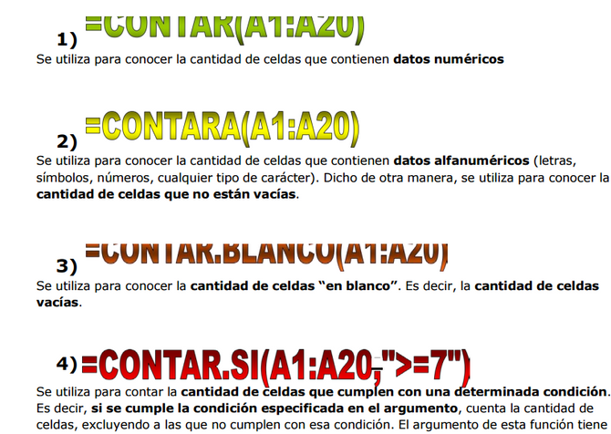 FUNCIONES PARA CONTAR DATOS