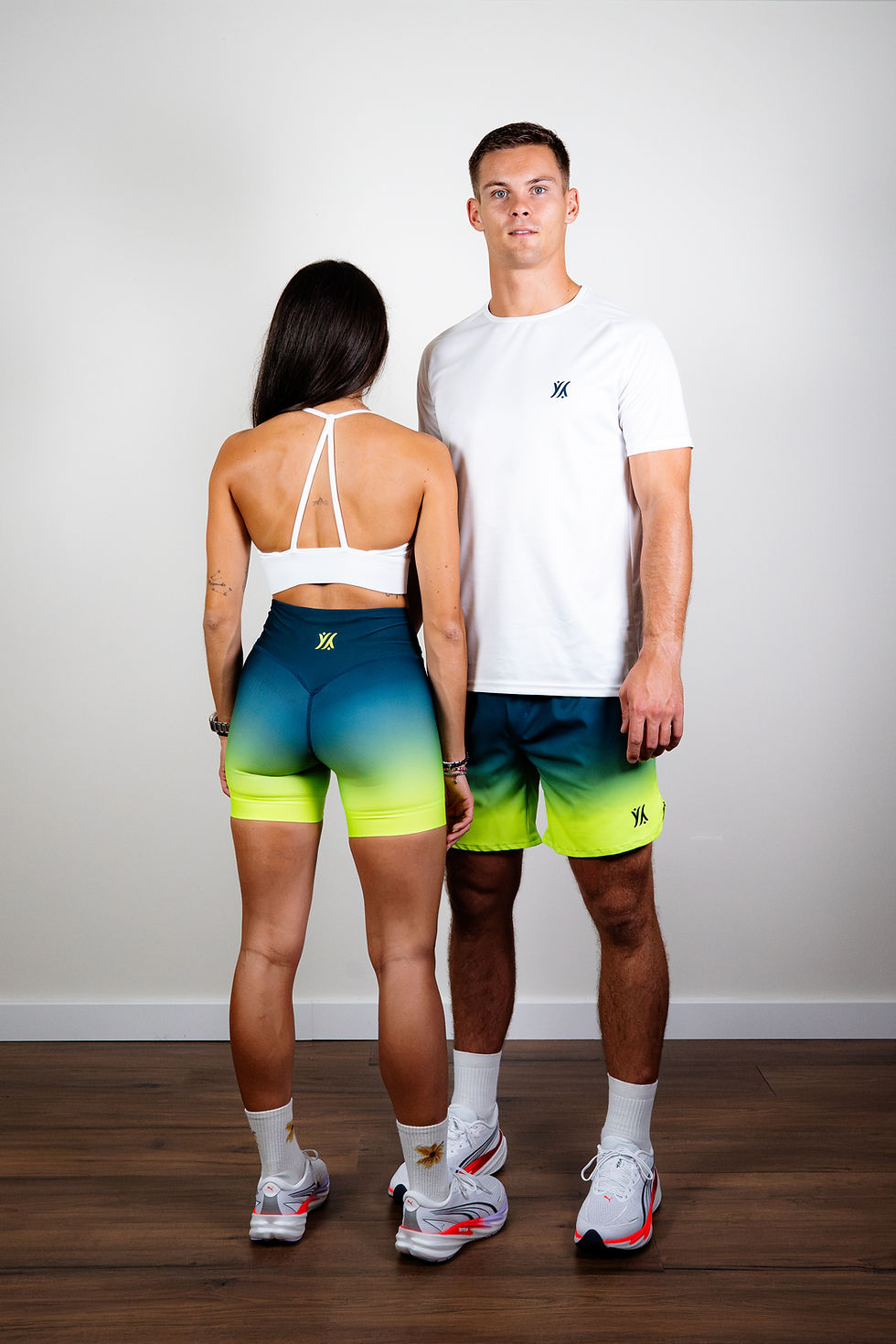 Tenues de sport complètes assorties pour duo femmes Dégradé vert, Flashy Matchy, Hyrox et Crossfit