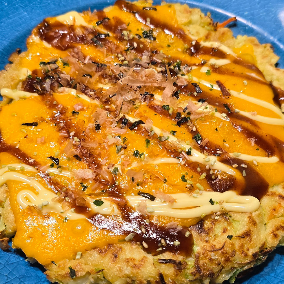 Vegetarian Okonomiyaki ready to eat!
