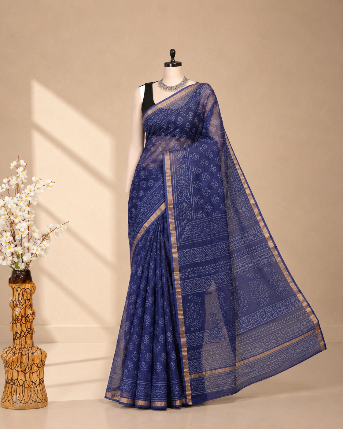 Rajaneel Royal Blue Kota Doria Saree