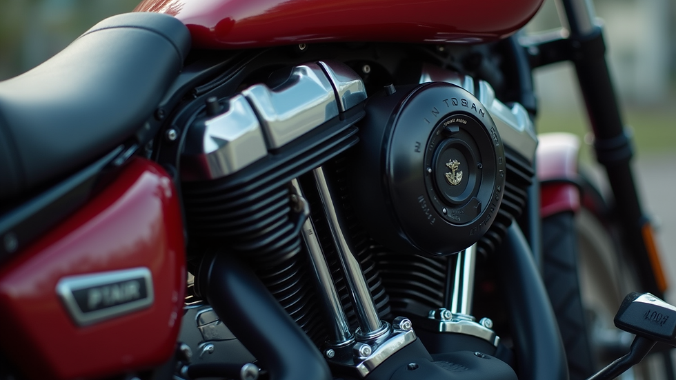 Close-up view of a motorcycle engine with intricate details