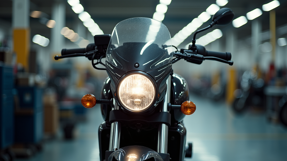 Vue rapprochée d'une moto d'occasion en inspection technique