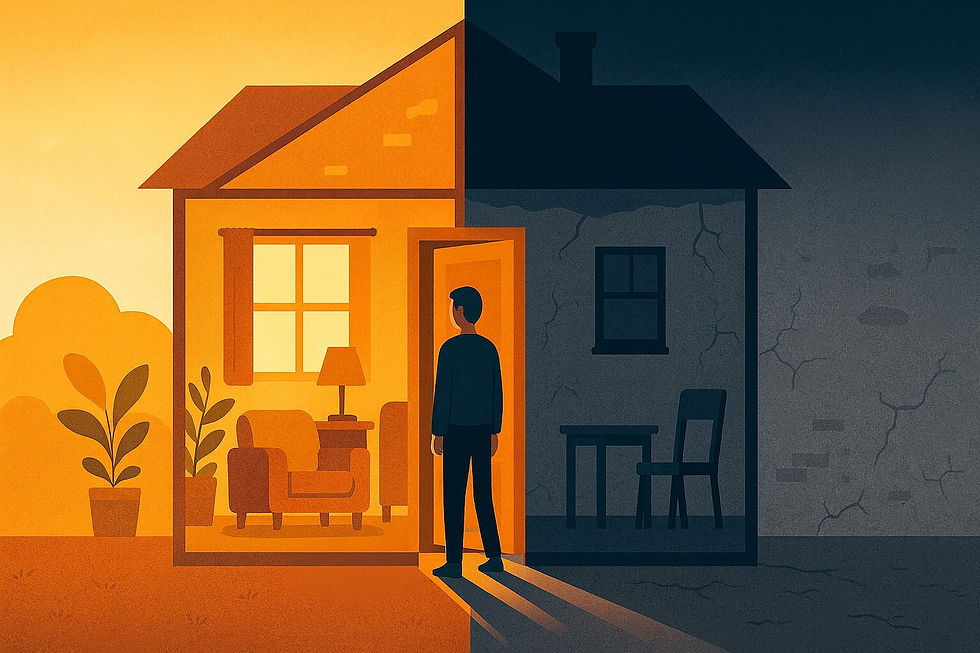 A man standing at the door of his house from article "When Home Stops Feeling Like Home" by Aishwary, One man Show