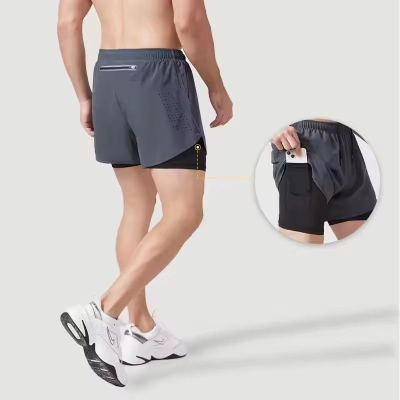 Thumbnail: Summer Men's Reflective Running Shorts Fitness Quick Drying Double-Layer Shorts 