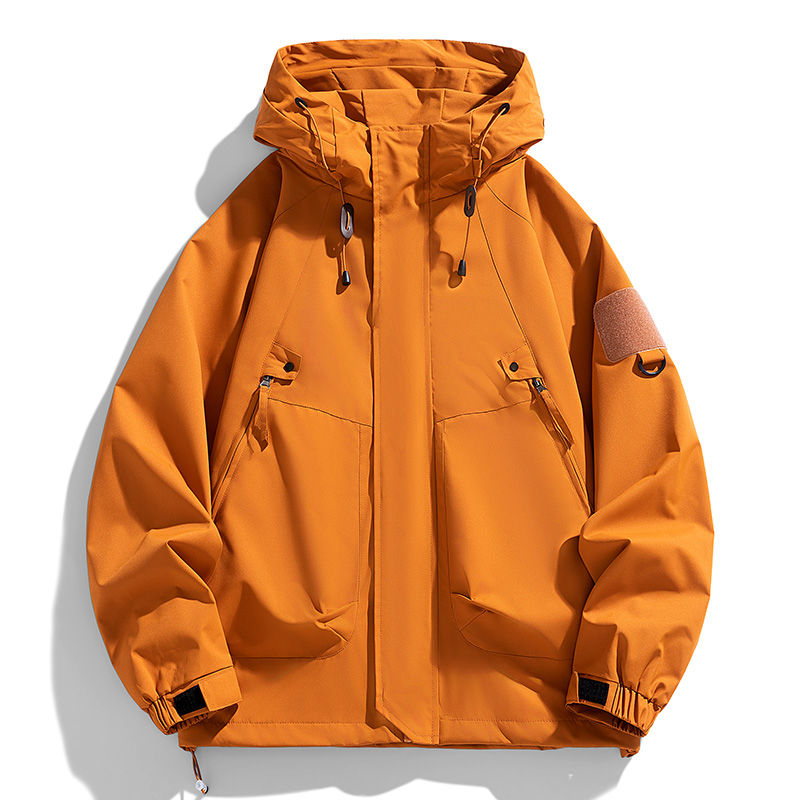 Thumbnail: Windbreakers Men Hooded Jacket Zipper Coat Cargo Waterproof Black Bomber Camping