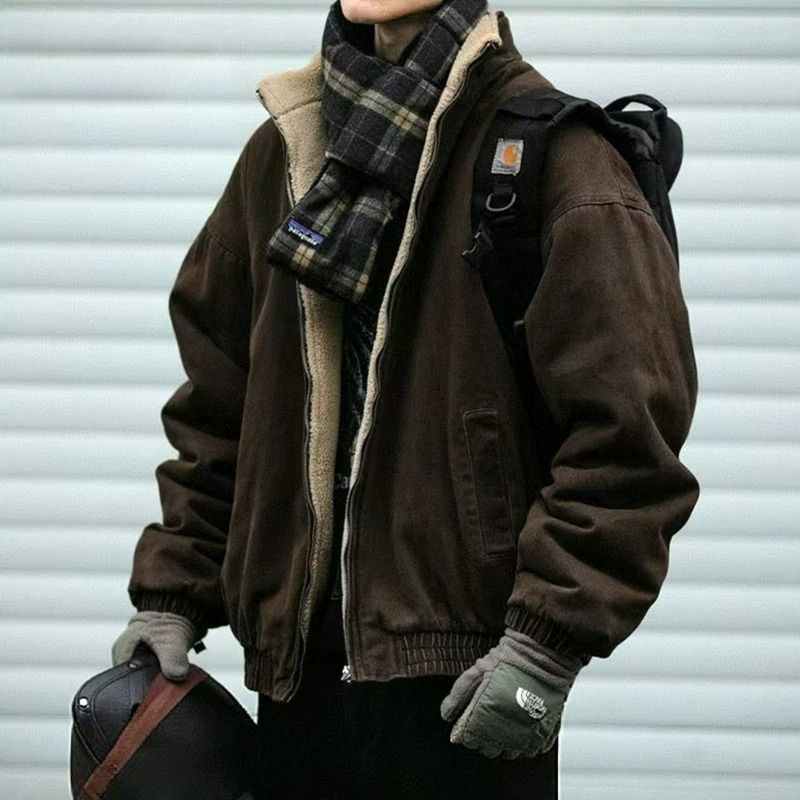 Japanese Vintage MenPolar Wool Jacket Winter High Quality Coat Thick Korean Stre