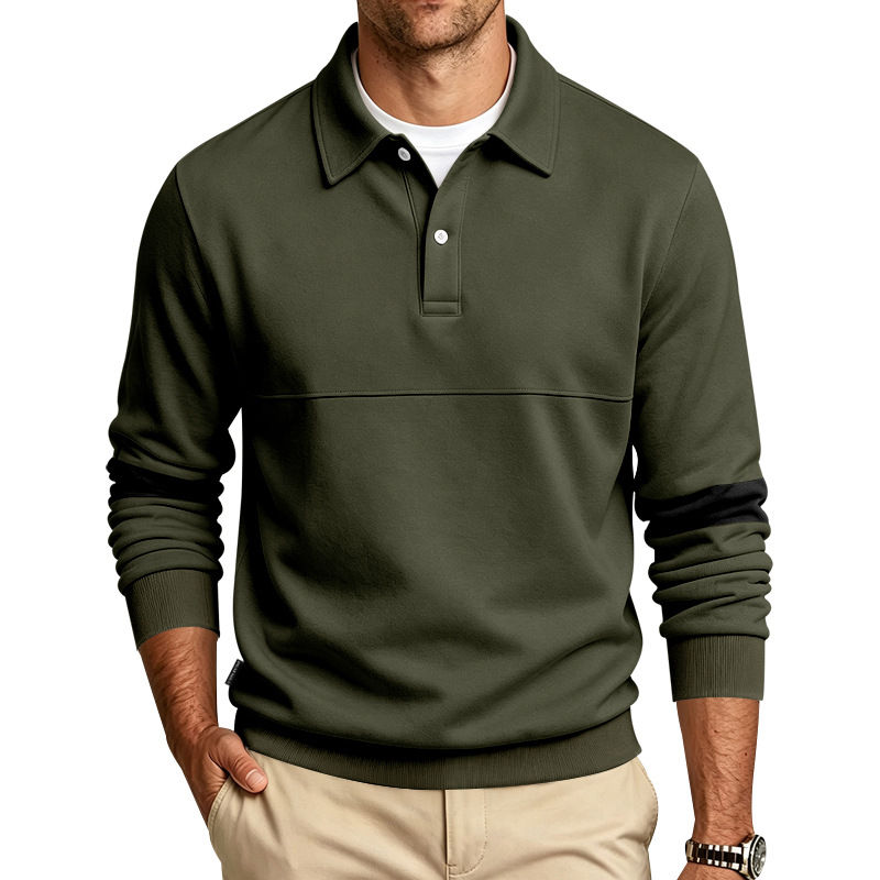 Thumbnail: Men Lapel Polo Sweatshirt, Color Block Long Sleeve Pullover, Loose Solid Casual 
