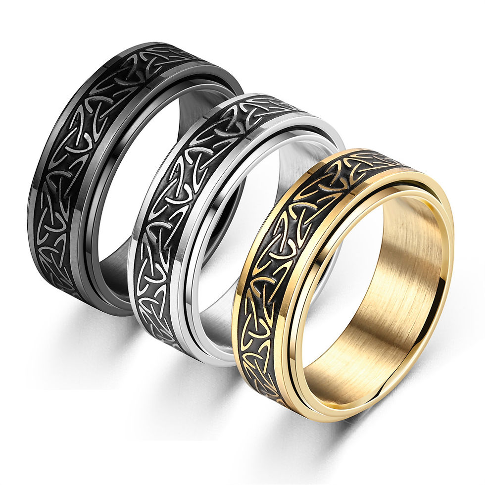 Thumbnail: Viking Celtic Knot Rune Rings For Men Rotating Stainless Steel Anti Stress Anxie