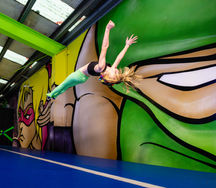 Air track, tumble cheerleader gymnasts, Flip
