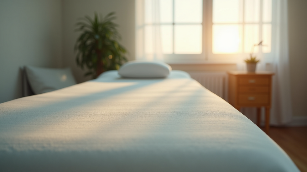 Eye-level view of a chiropractic adjustment table in a calm treatment room
