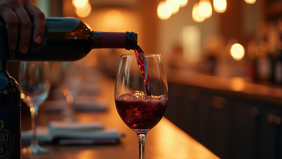 Close-up view of wine being poured into a glass
