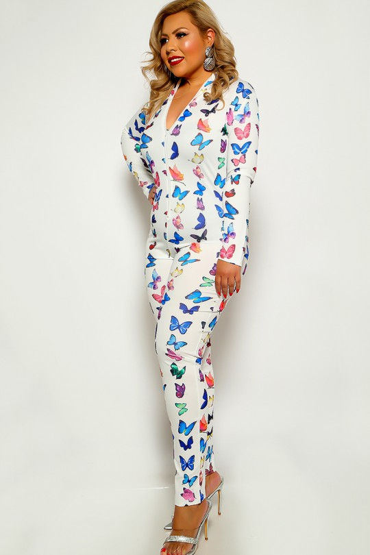 Thumbnail: Plus Size White Butterfly  Jumpsuit