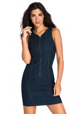 Stylish Denim Zip Tank Dress
