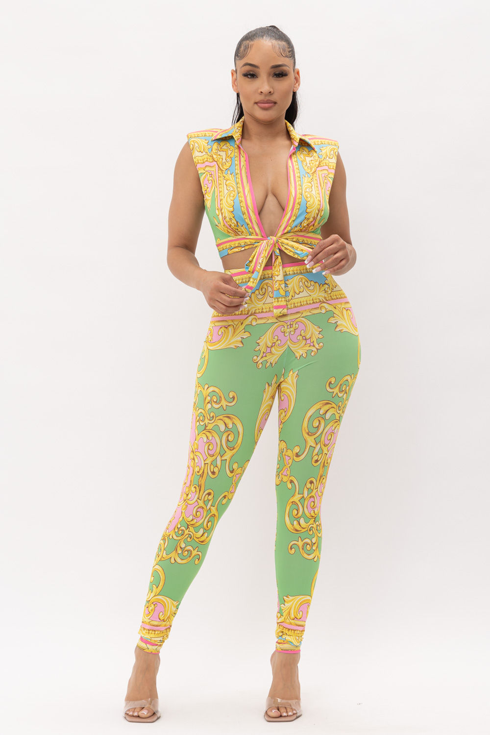 Collared Crop Top Set