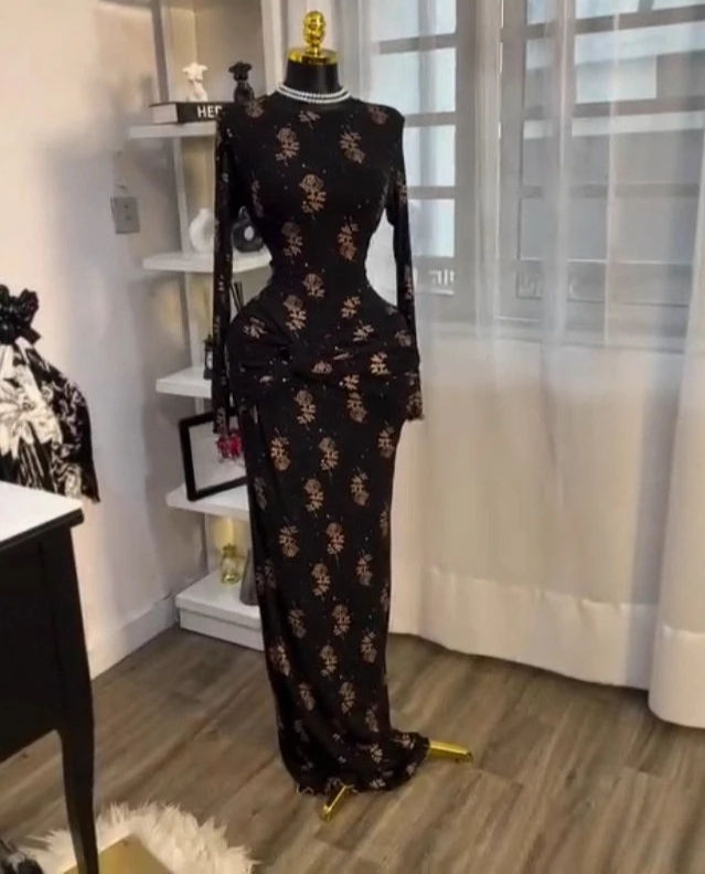 Handmade Black Floral Print Dress