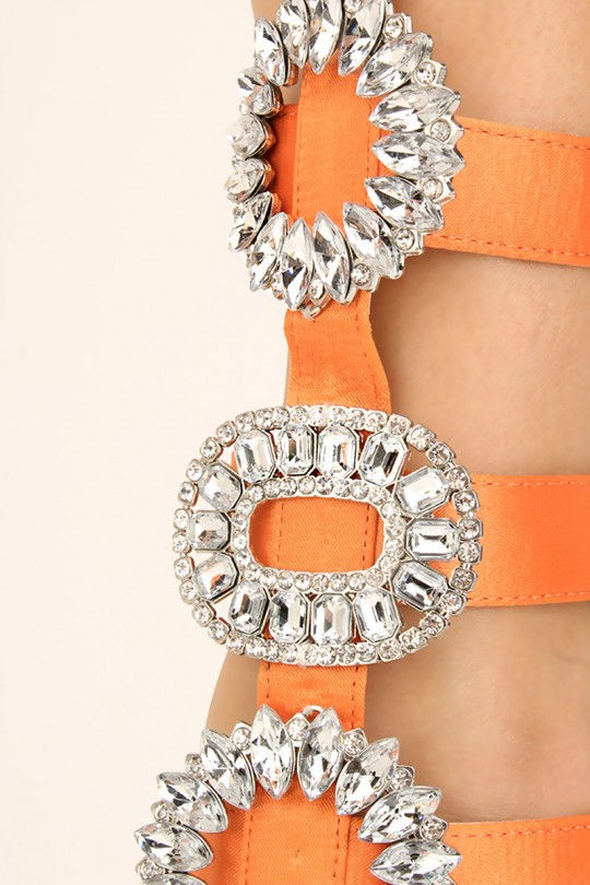 Thumbnail: Rhinestone Gladiator Orange Heels