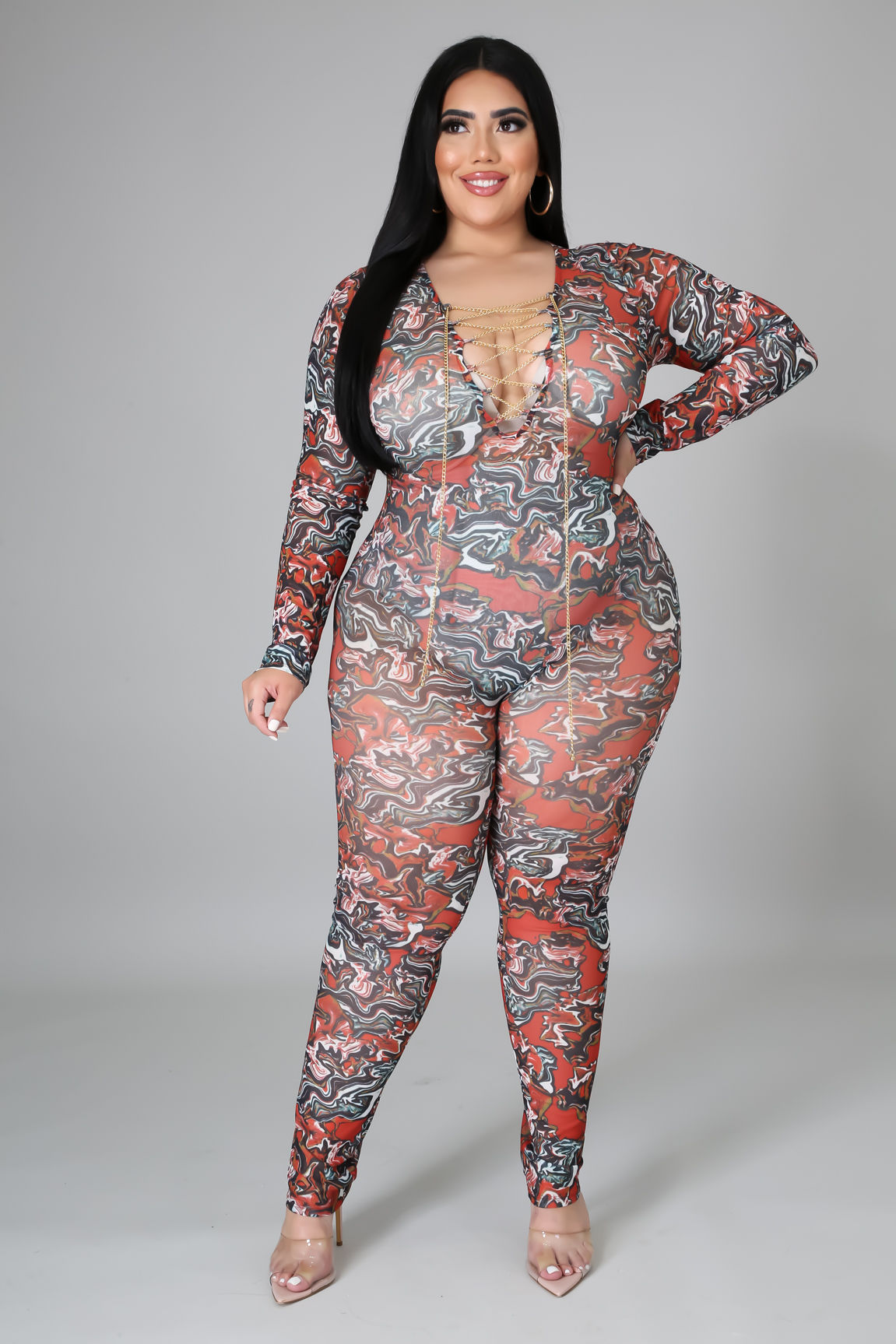 Plus Size Chain Lace Up Jumpsuit
