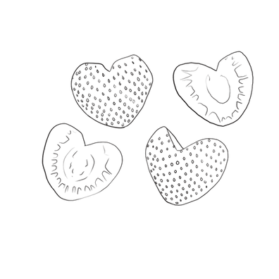 four strawberries cut into hearts
