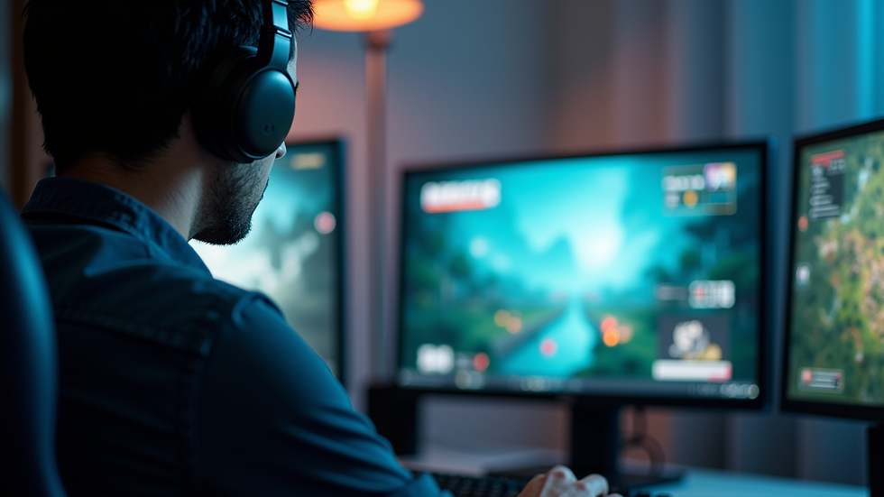 Close-up view of a player focused on a game screen