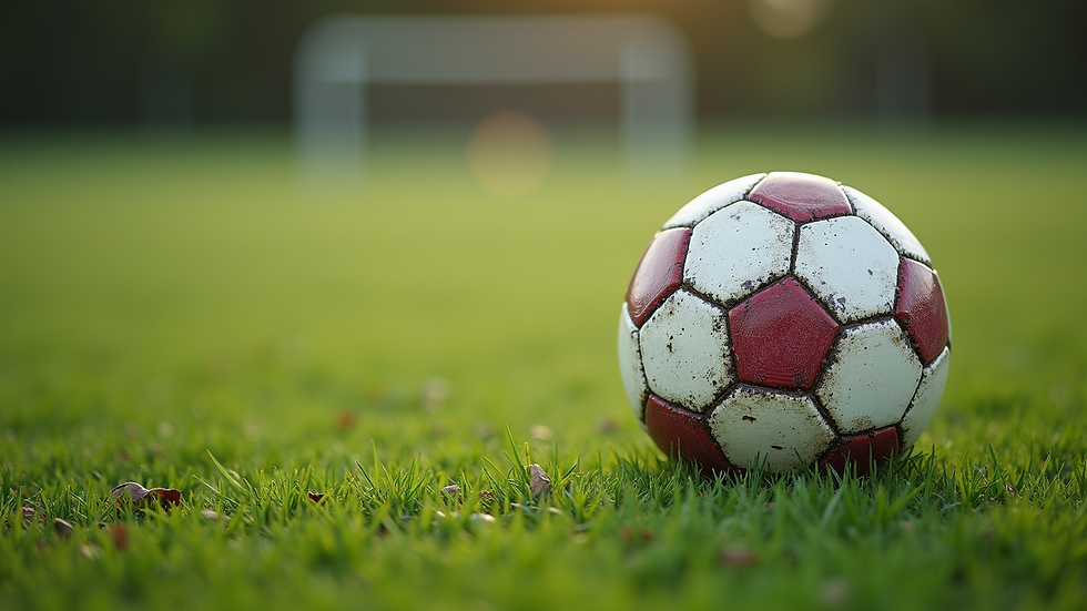 Close-up view of a soccer ball on a grassy field