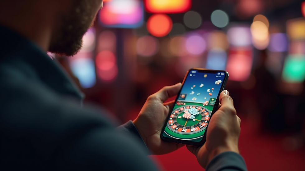 Close-up view of a person playing online casino games on a smartphone