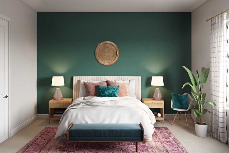 green accent wall bedroom interior design ideas