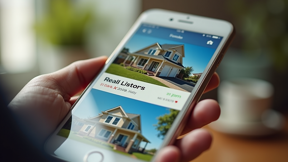 Close-up view of a smartphone displaying a real estate listing app