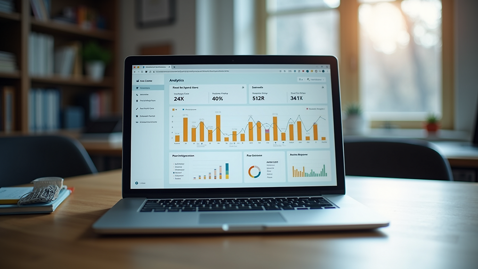 Eye-level view of a laptop screen showing real estate analytics dashboard