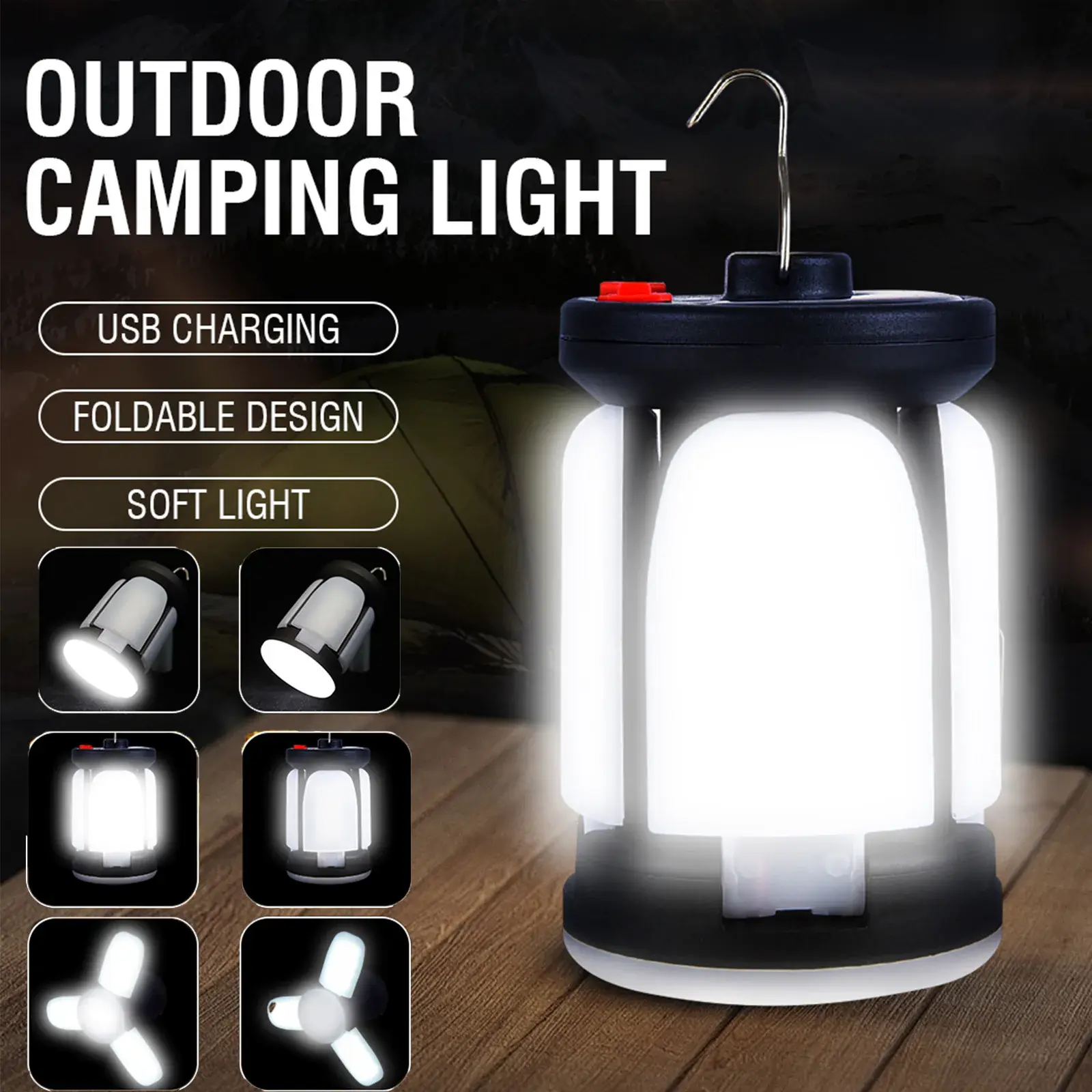 High Power Solar LED camping 4500mAh 1000LM Emergency Power Bank 6 Light Modes