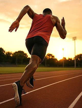 Sprinter startet kraftvoll auf Laufbahn – Symbolbild für Sporthypnose zur Steigerung von Fokus, Leistung und mentaler Stärke.