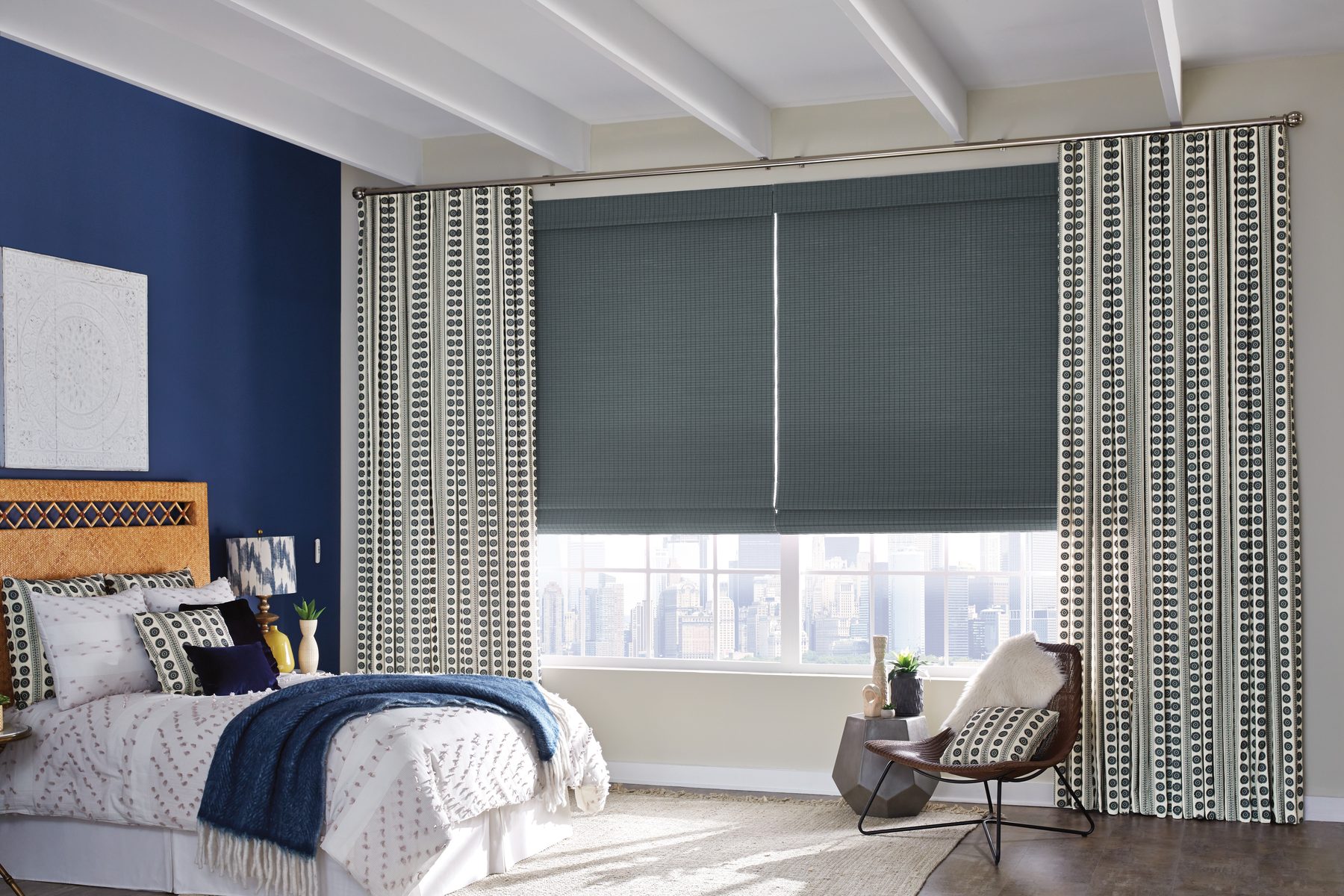 Horizons roller shades in a bedroom