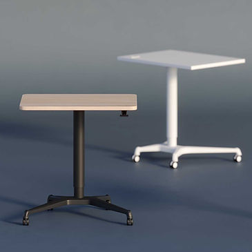 aero-pnuematically height adjustable tables in white and black finishes