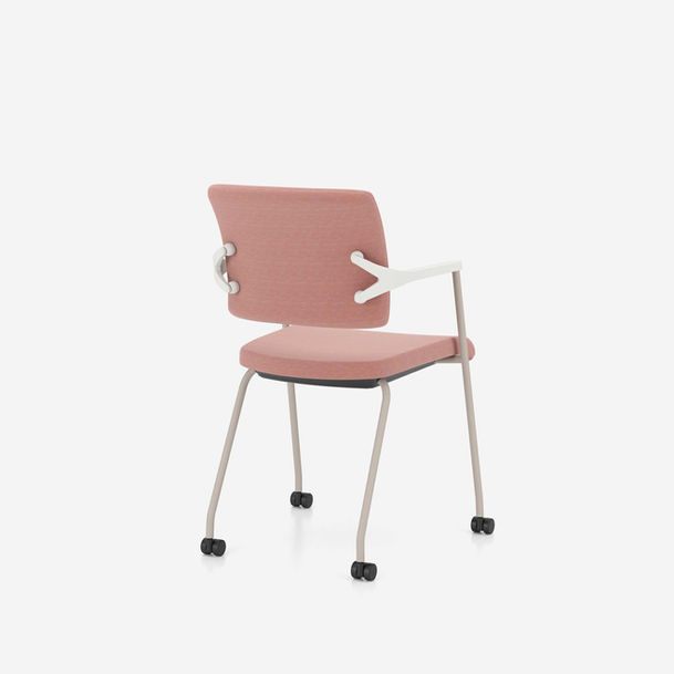 2ME side chair by nowy styl 4 leg frame on rollers in Y60R Cashmere NK with white armrests finished in kvadrat remix 612 fabric