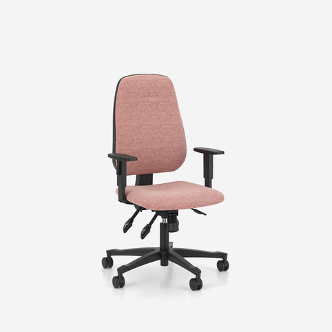 segla office swivel chair by nowy styl, high backrest, 3d armrests, black frame, fabric camira synergy lds74 affinity pink