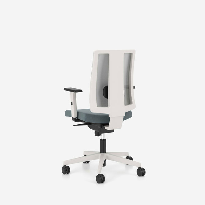 navigo office swivel chair by nowy styl, white frame, lumbar support, armrests, mesh backrest, white base, sempre sm03 grey fabric-5